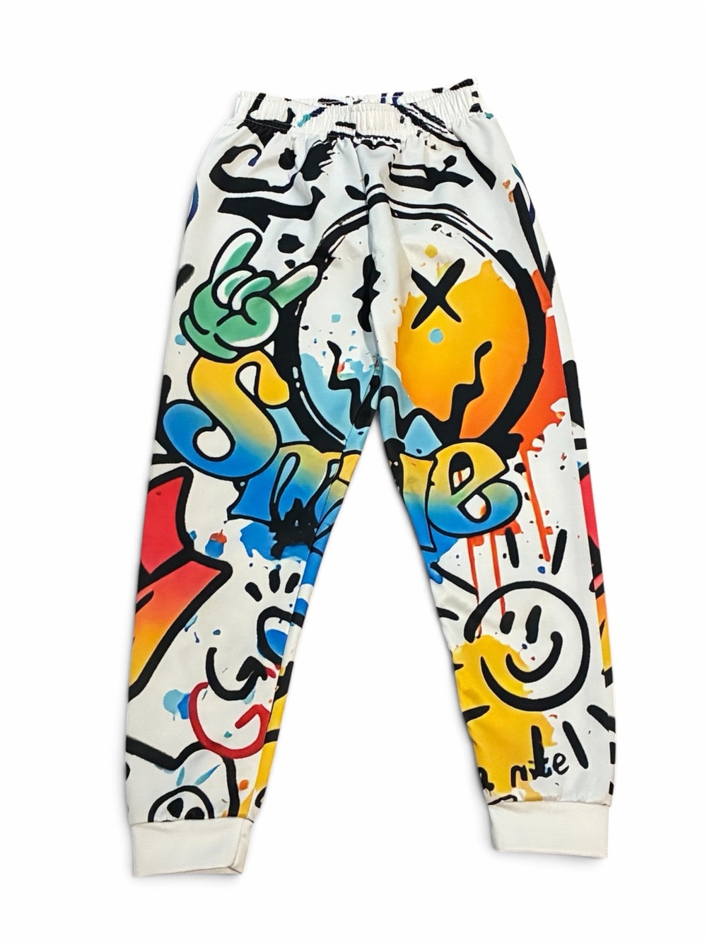 Kids Graffiti Sweatpants Sz 9-10 Years Happy Face Streetwear Joggers Multicolor